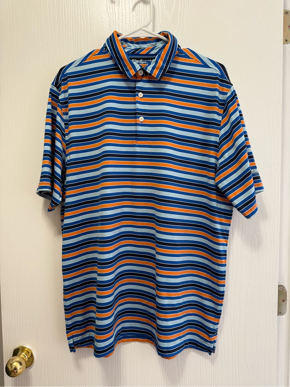 Walter Hagen Striped Golf Polo Shirt Mens Size Large Blue Orange